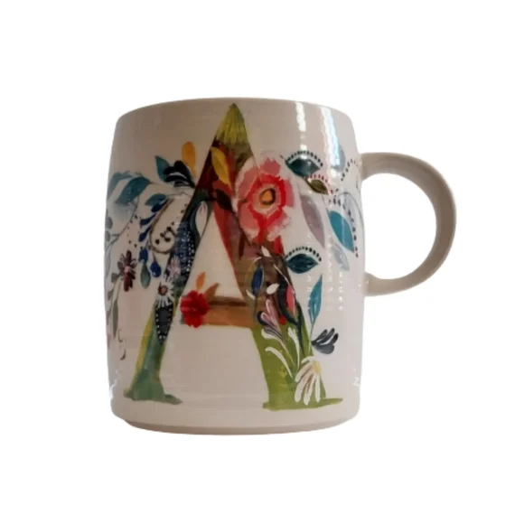 Anthropologie Starla M. Halfman "A" Initial Mug Floral Bouquet - Picture 1 of 6